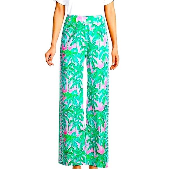 Lilly Pulitzer🌸 Bal Harbour Palazzo Pants in Suite Views Pink Blossom • L - Picture 1 of 17